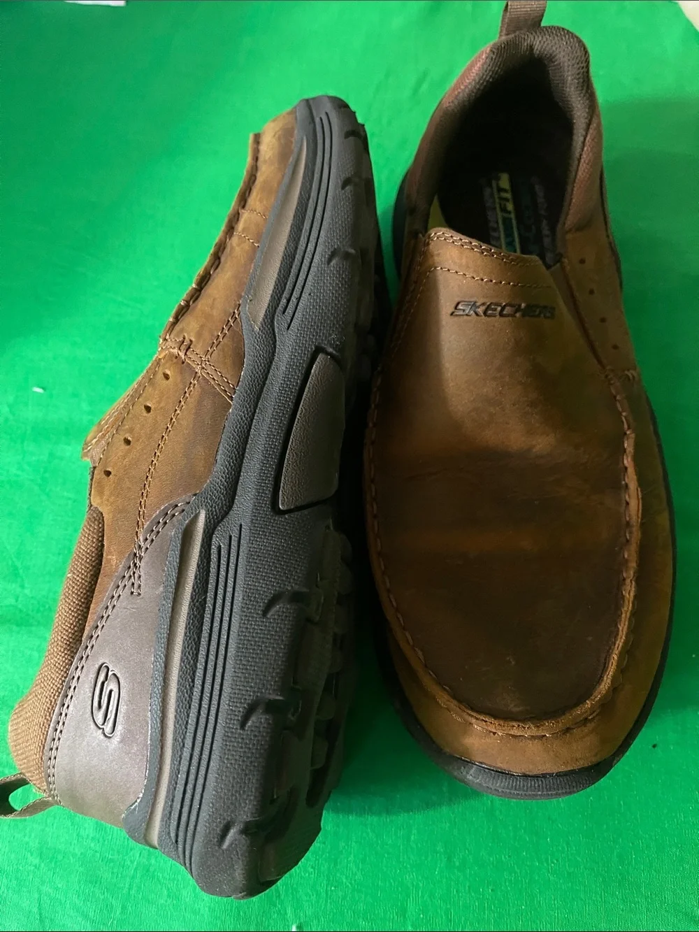 Skechers Men's Brown Leather Slip-On Loafers